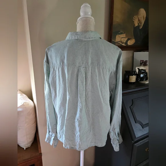 Gap Size Large Womens The Cropped Shirt Soft Mint Green Linen Top - Picture 3 of 7
